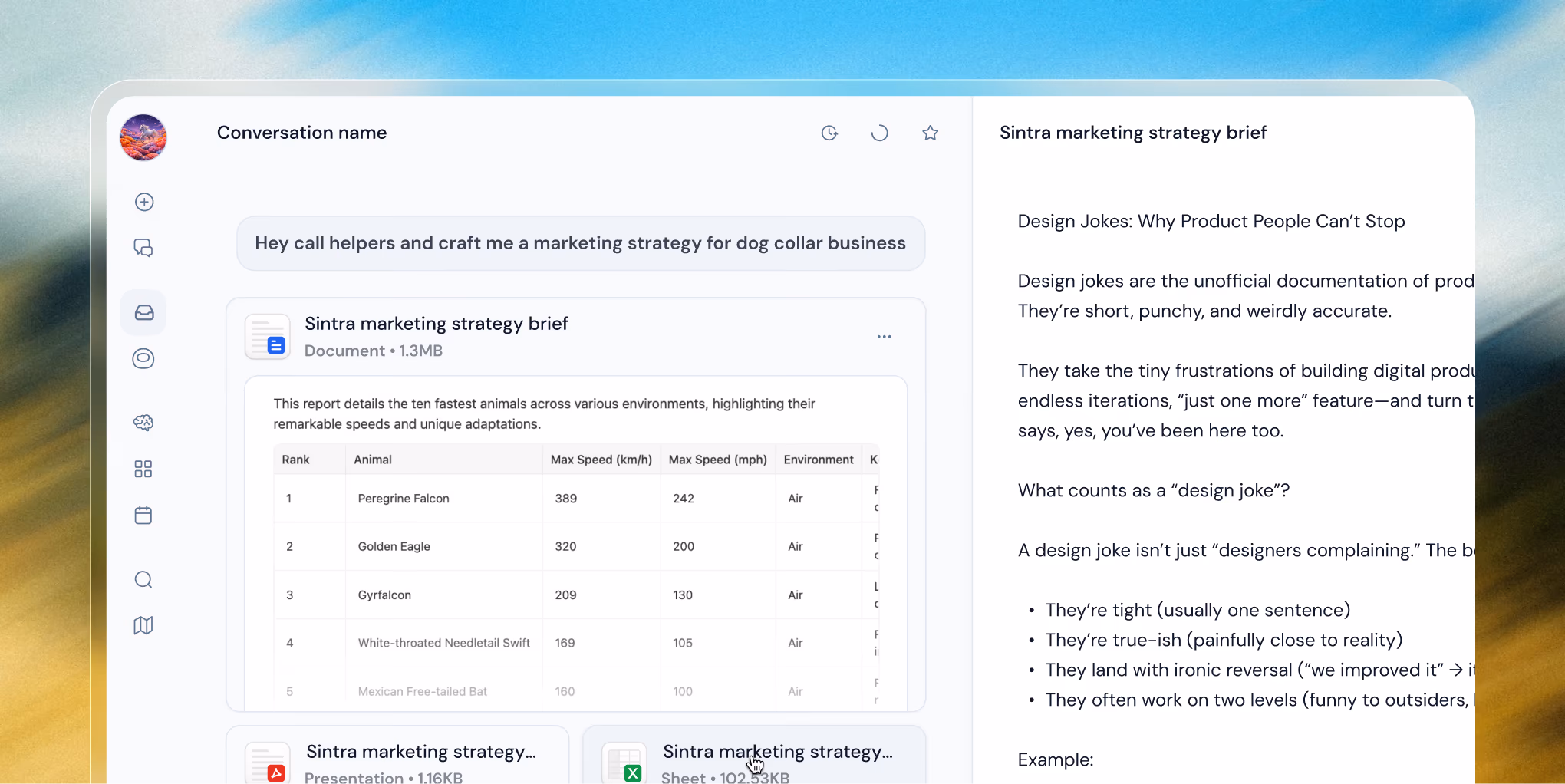 The Sintra app drafting a marketing strategy